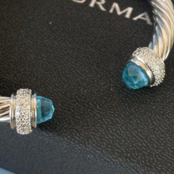 David Yurman Bracelet 7mm Sterling Silver Prasiolite Diamond Cable Classic Cuff - Picture 5 of 7